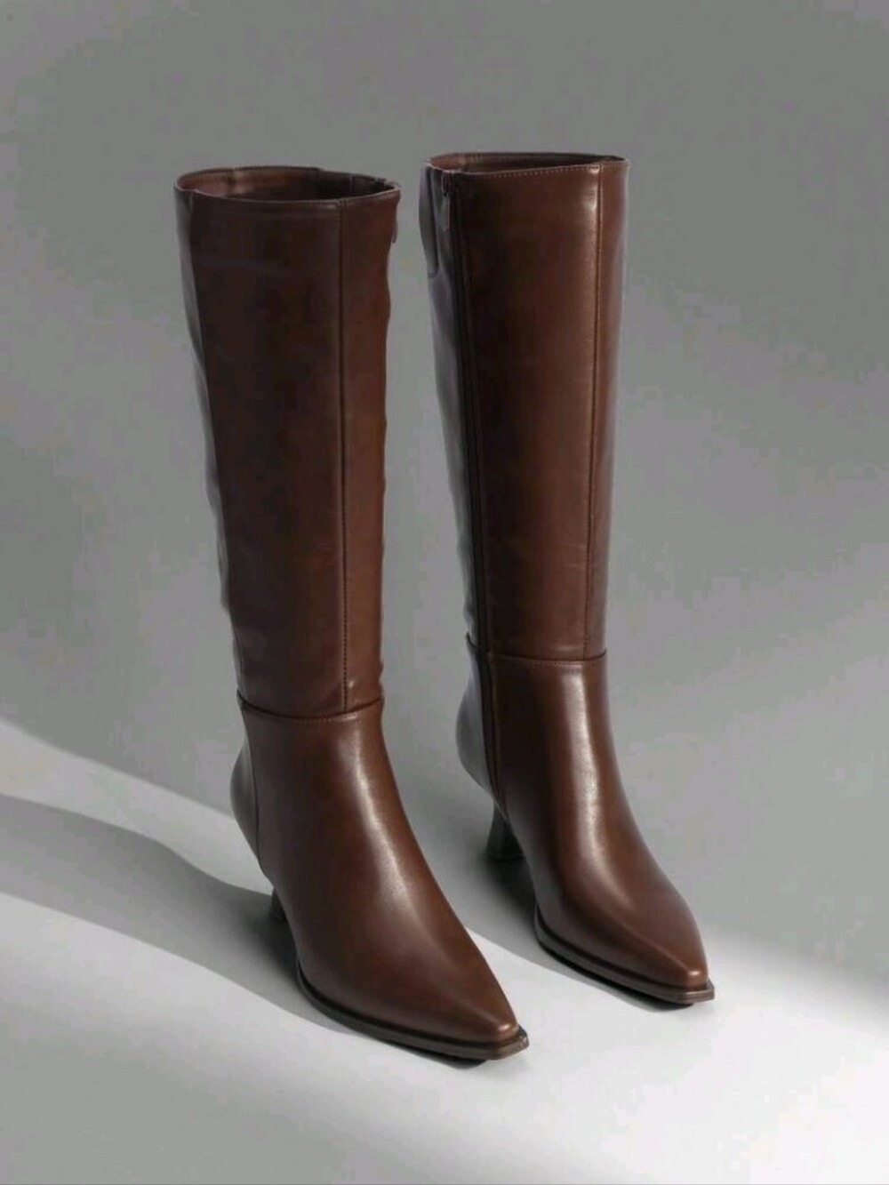 Women's Kitten Heel Knee High Boots Pointed Toe Zipper Boots, Comfortable